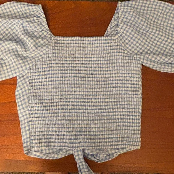 Blue Gingham Ruched Crop Top - Picture 2 of 2